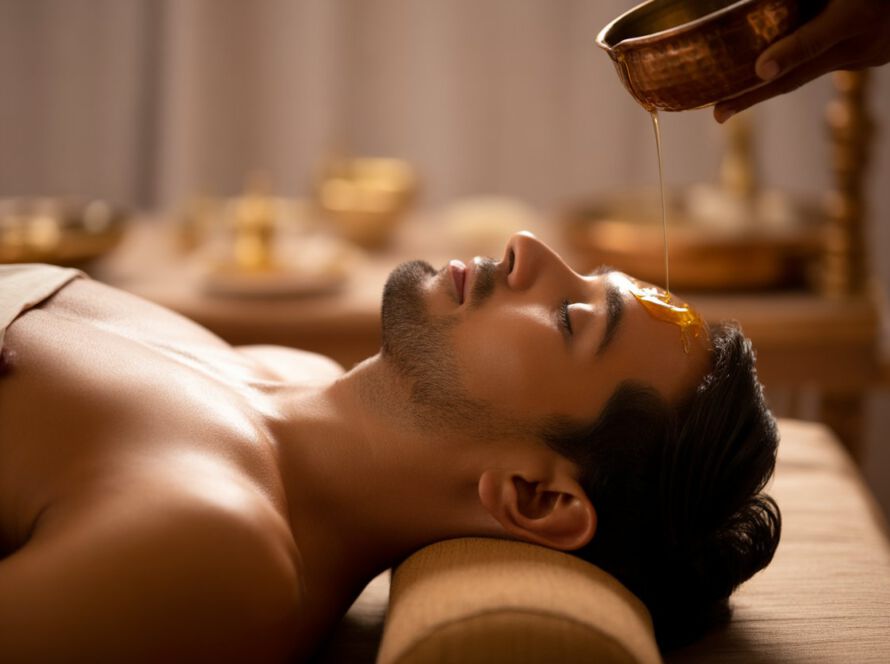 Kopfbad mit medizinischem Öl – Sirodhara