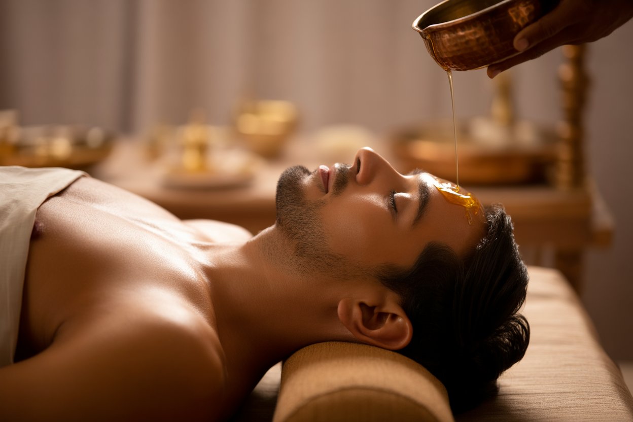 Kopfbad mit medizinischem Öl – Sirodhara