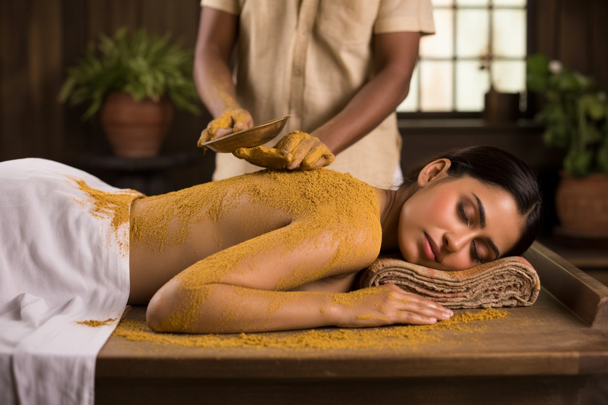 Massage mit Kräuterpulver – Udhwarthanam