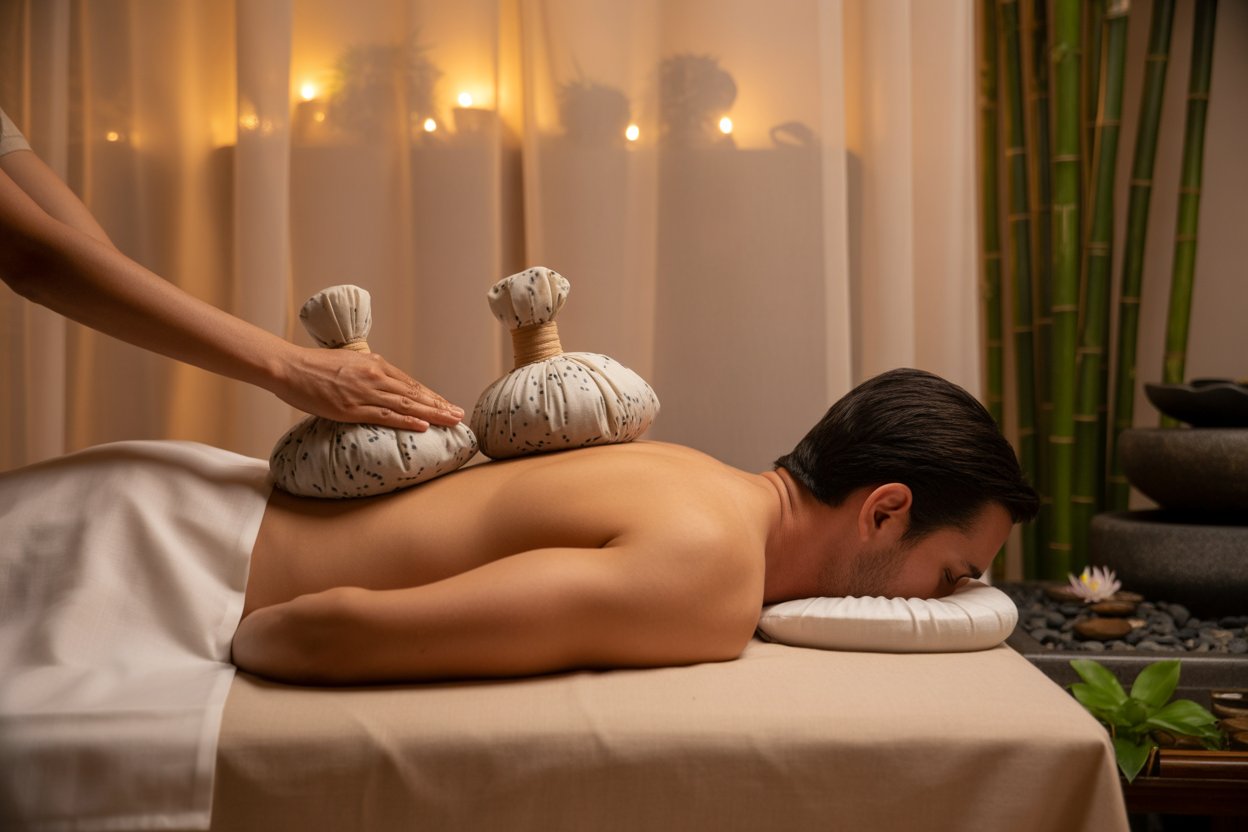 Massage mit medizinischem Reis – Navarakizhi